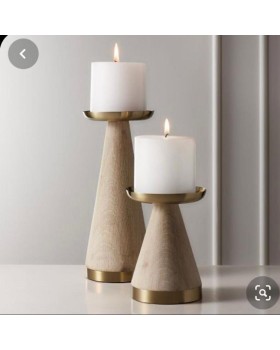 Wooden Candle Tea Light Holder- Set of 2 - 9 Inch